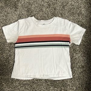 Hollister white t shirt with colorful stripes